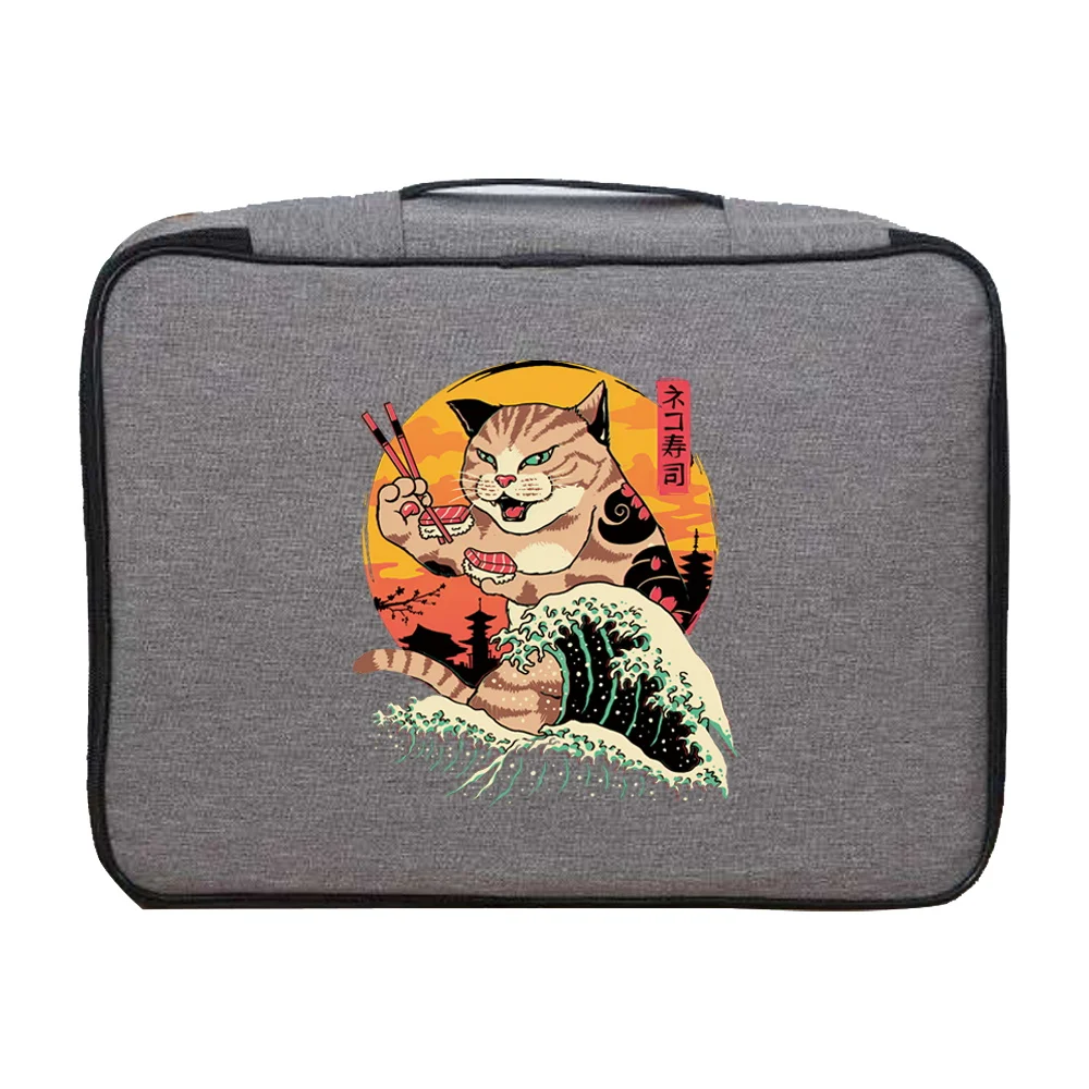 Handbag Men Business Storage Credentials Credit Card Briefcase Japan Cat Print Documents Organizer Travel File Lockbox Woman Bag