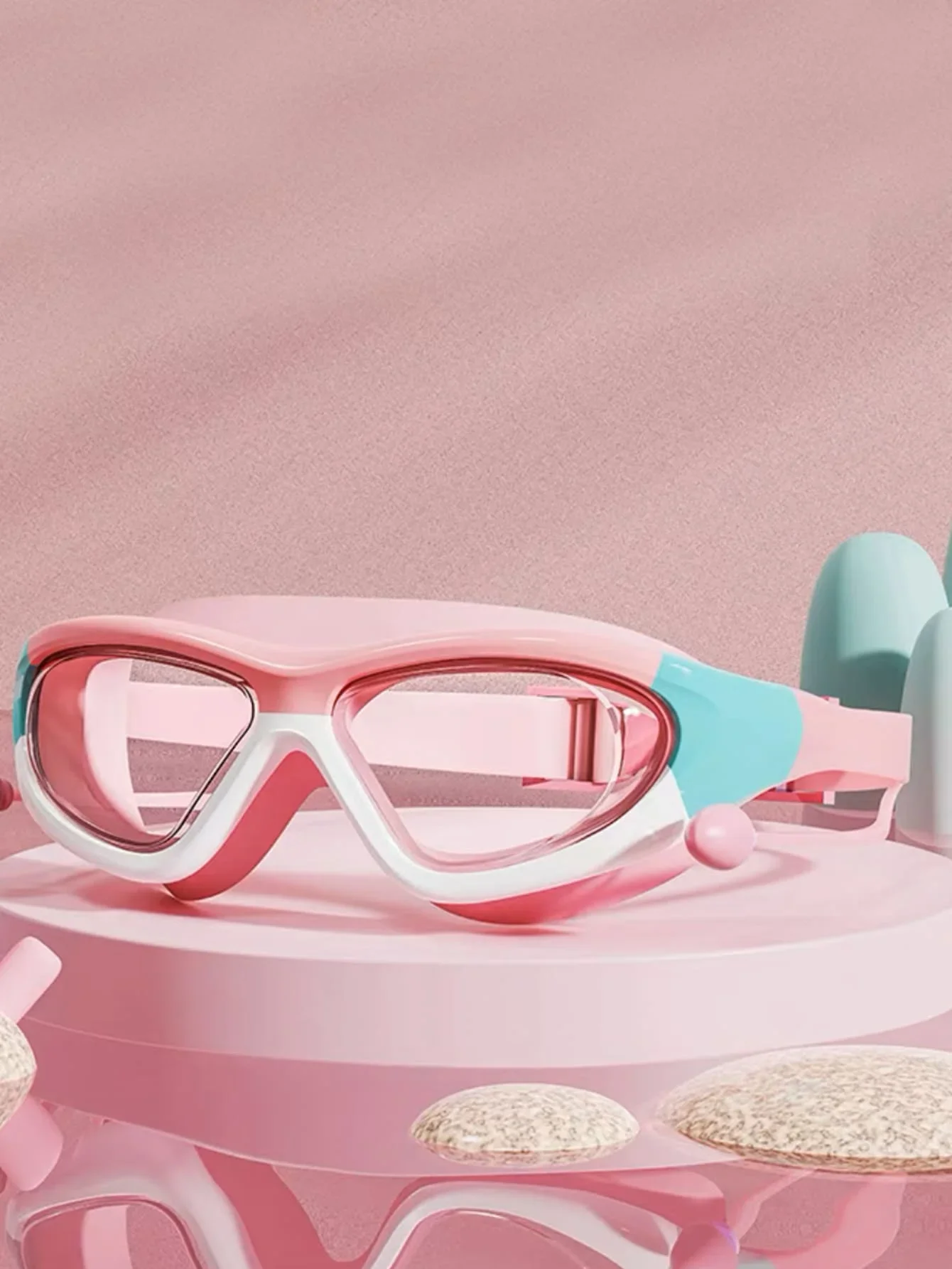 Lunettes de natation enfants grand cadre anti-buée étanches avec bouchons d'oreilles connectés
