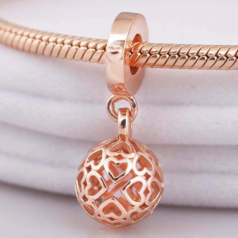 

New Rose Harmonious Hearts Filigree Pattern Pendant Beads Fit 925 Sterling Silver Bead Charm Bracelet Diy Jewelry