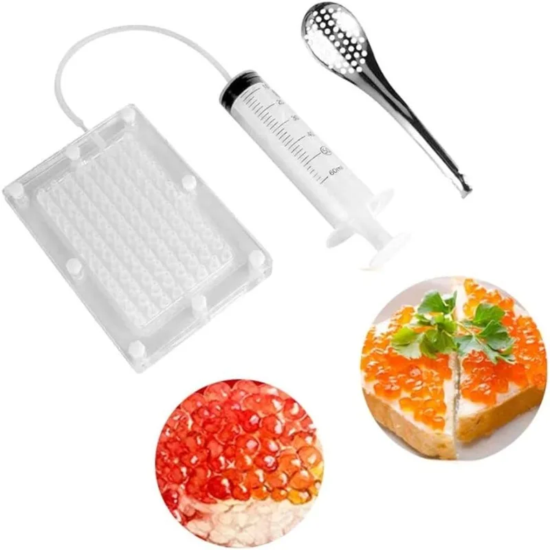 

Kitchen Gadget Sets Caviar Making Box 96 Hole Caviar Dispenser Filter Tool with Spoon Syringe Molecular Kitchen Accessories