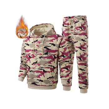 Set Due Pezzi con Felpa Mimetica Stampata per Uomo, Vestibilità Comoda, Manica Lunga, Pantaloni Jogger, Stile Europeo, Hip Hop Quotidiano