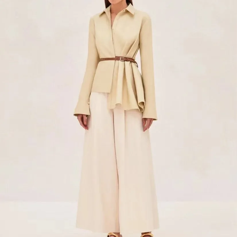 

Женская Асимметричная Повседневная Блузка, однобортная рубашка с отложным воротником и фиксированным кожаным ремнем