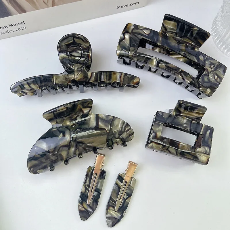 Fermagli Per Capelli Color Oro Nero Deluxe Large Square Acetato Bang Hair Claw Forest Color Hairpin Shark Accessori Per Capelli Per Le Donne