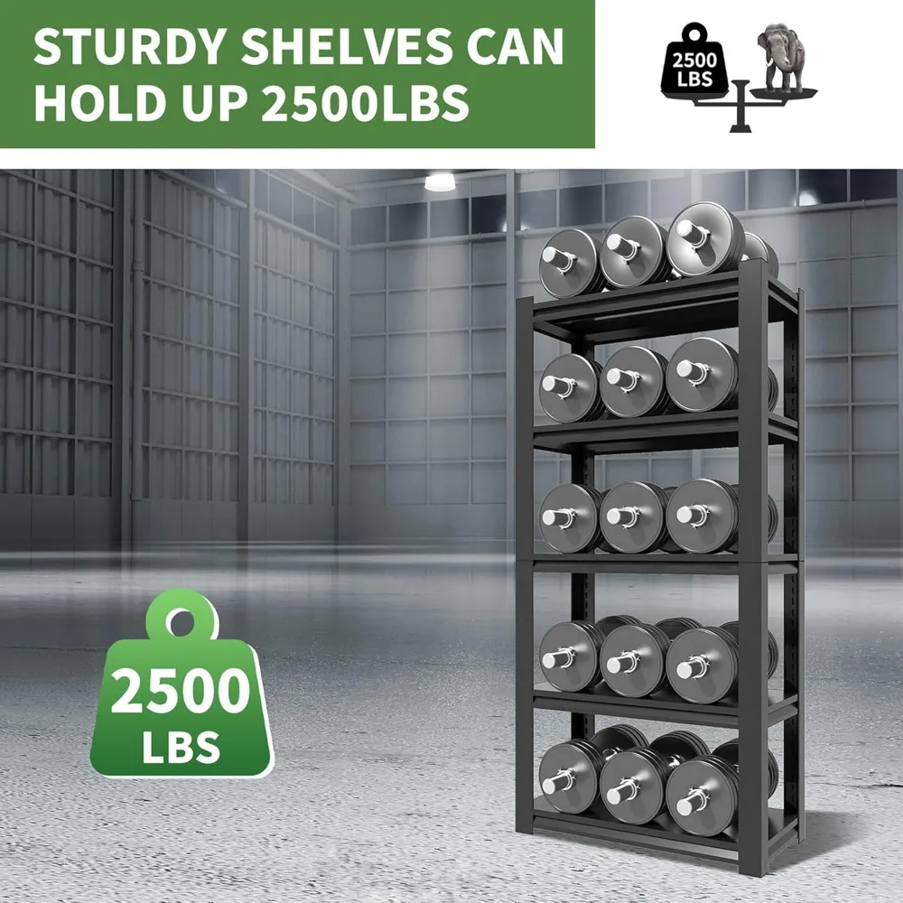 Garage Shelves, Heavy Duty, 2500Lbs 5 Tier Adjustable Garage Storage Shelves Suitable for Warehouse, Basement, Workshop, Kitchen 4