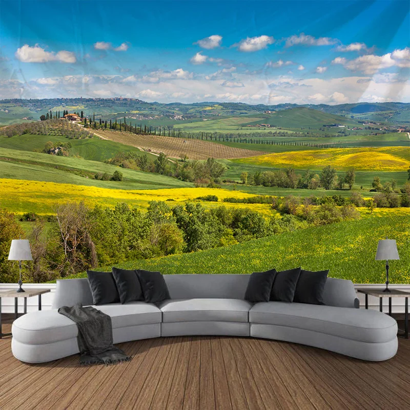 Natural Scenery, Hilly Grassland Tapestry, Art Decoration, Curtain, Hanging, Home, Bedroom, Living Room Decoration Tapestry Decor