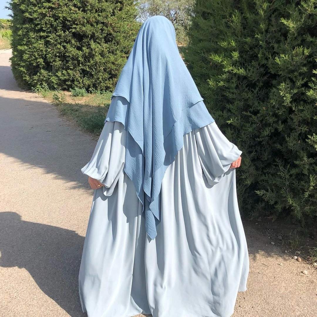 Hijabs2LayersLongKhimarMuslimWomenHeadcoverHeadscarfNiqab