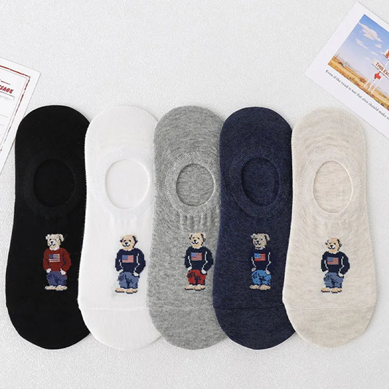 Cute Korean Bear Socks - Womens Summer Thin Cartoon Boat Socks
