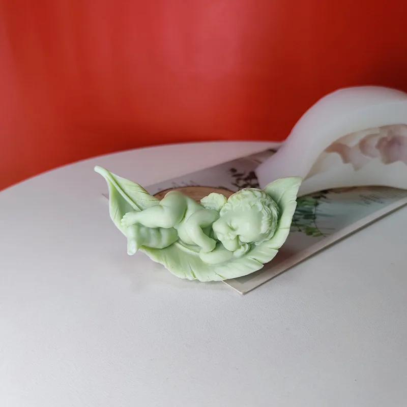 Leaf Angel Candle Mold Sleeping Baby Silicone Soap Resin Plaster Dripping Concrete Chocolate Mousse Cake Korean Ins Decor Crafts