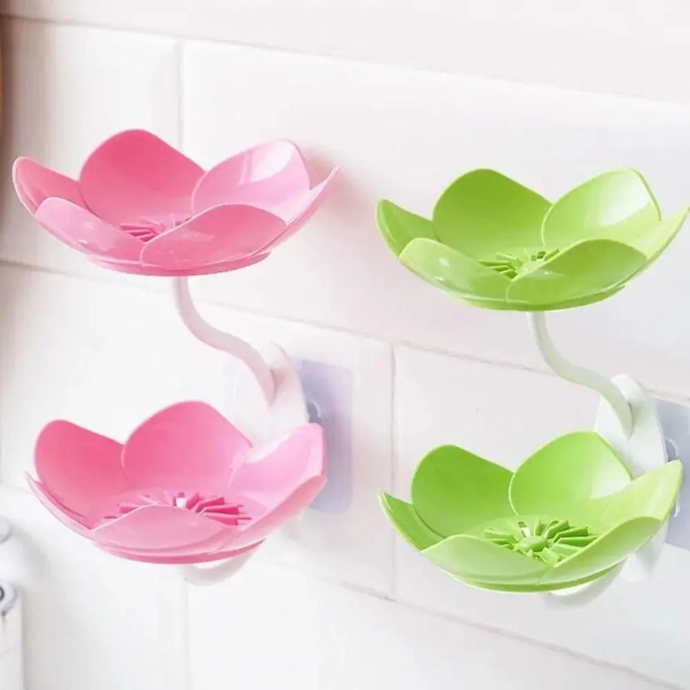 Double Layer Flowers Lotus Shape Draining Soap Dish Soap Box Plate Holder Portable Punch-free Soap Tray Bathroom Accessories 2
