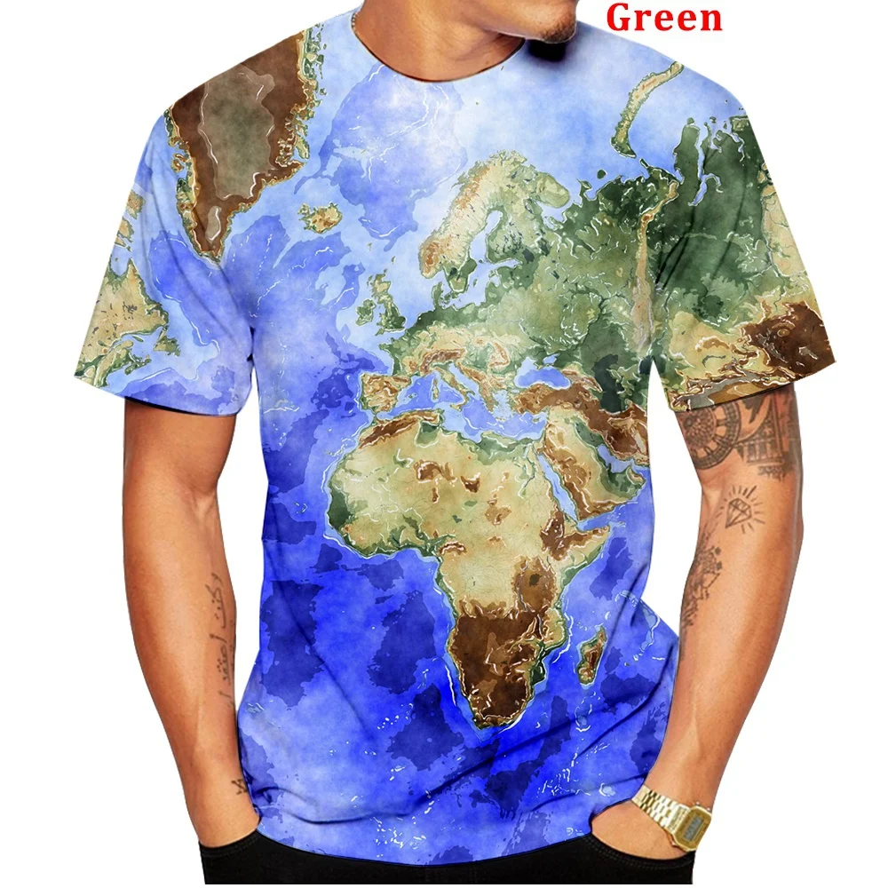 2022 Fashion World Map 3d Printing T-shirt Round Neck Short Sleeve Tee