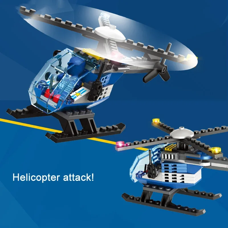 655Pcs City Police Catch Bank Robber Sets Building Blocks SWAT Vehicle Helicopter Policeman Thieves Figures Bricks Toys Children 4