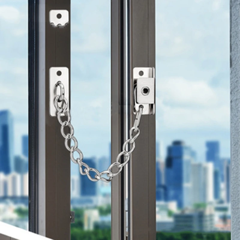 Window Lock Stainless Steel Chain Sliding Limiter Stop Door Restrictor