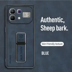 Luxury Skinsheep Leather Stand Case with Shockproof Magnetic Holder Protection Cover for Infinix Note 60 (Blue)