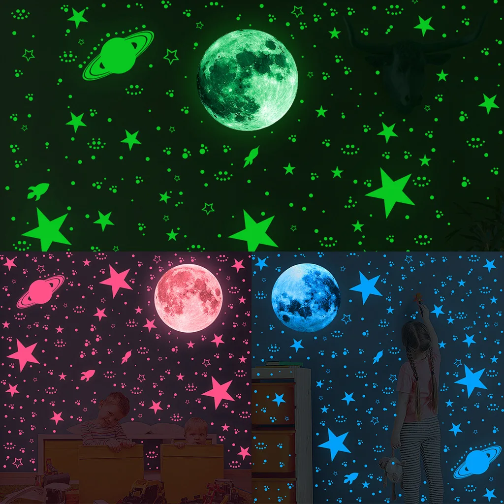 Starry Sky Glow In The Dark Stickers Moon Fluorescent Star Ceiling Luminous Stickers Set For Children's Room luminous wall stickers fluorescent tape luminous tape fluorescent stickers