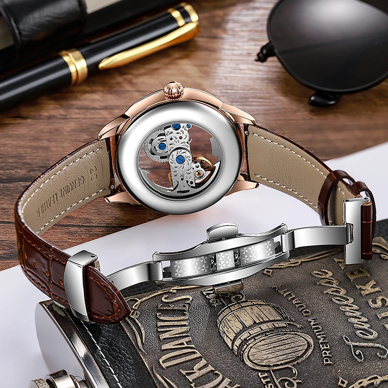 Skeleton Automatic Mechanical Mens Watches Top Brand Luxury Full Steel Clock Waterproof Zircon Dial Watch Men Relogio Masculino