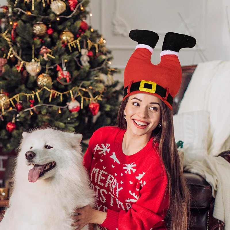 Creative Christmas decorations, funny red leg hats, children's and adults Christmas hats, clown party activities