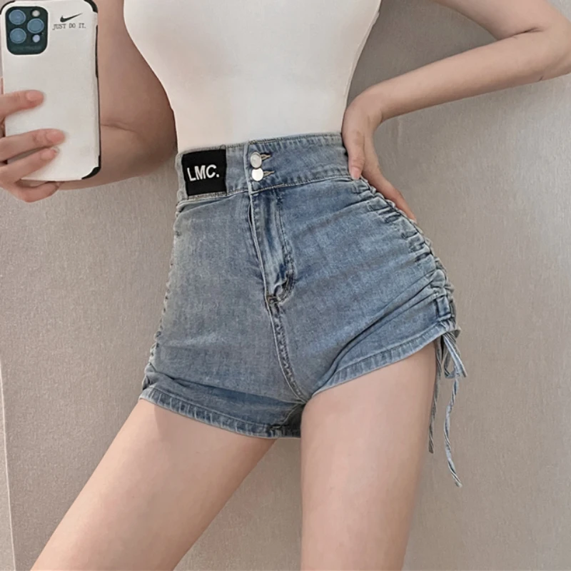 patchwork jeans JMPRS Sexy Women Skinny Denim Shorts Summer High Waist Tie Up Button Short Jeans Korean Slim Fashion Blue Female Jeans New patchwork jeans