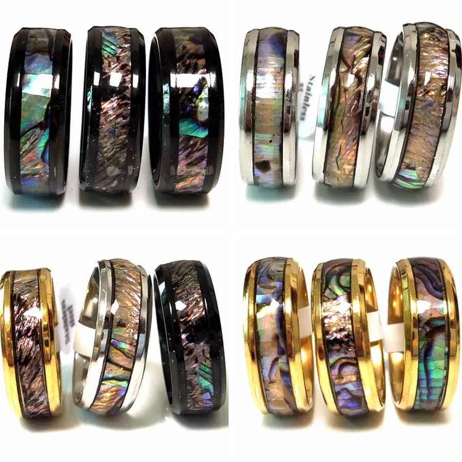 Wholesale 20Pcs/Lot Color Mix Retro Shell Filled Stainless Steel Rings Male Trendy Party Jewelry Lover Band 2