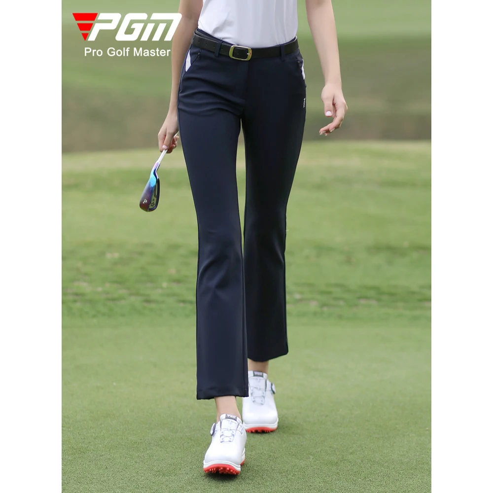 PGM Golf Pants for Women Spring Summer Slim Fit Waterproof Zippered Pocket Elastic Cropped Flared Pants