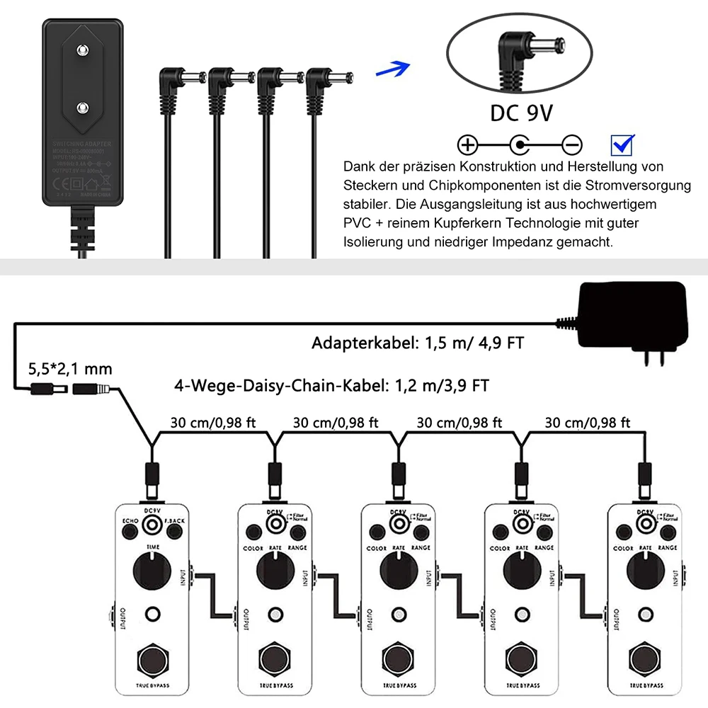 JOYO DC 9V 800mAh Guitar Pedal Power Adapter Electric Guitar Effect Pedal Adapter Power Supply Parts & Accessories