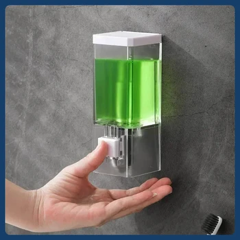 เครื่องจ่ายสบู่แบบกดมือ ไม่ต้องเจาะผนัง ติดผนังแบบไม่ทิ้งรอย ขวดใส่ยาฆ่าเชื้อแบบใส สำหรับห้องน้ำ 1