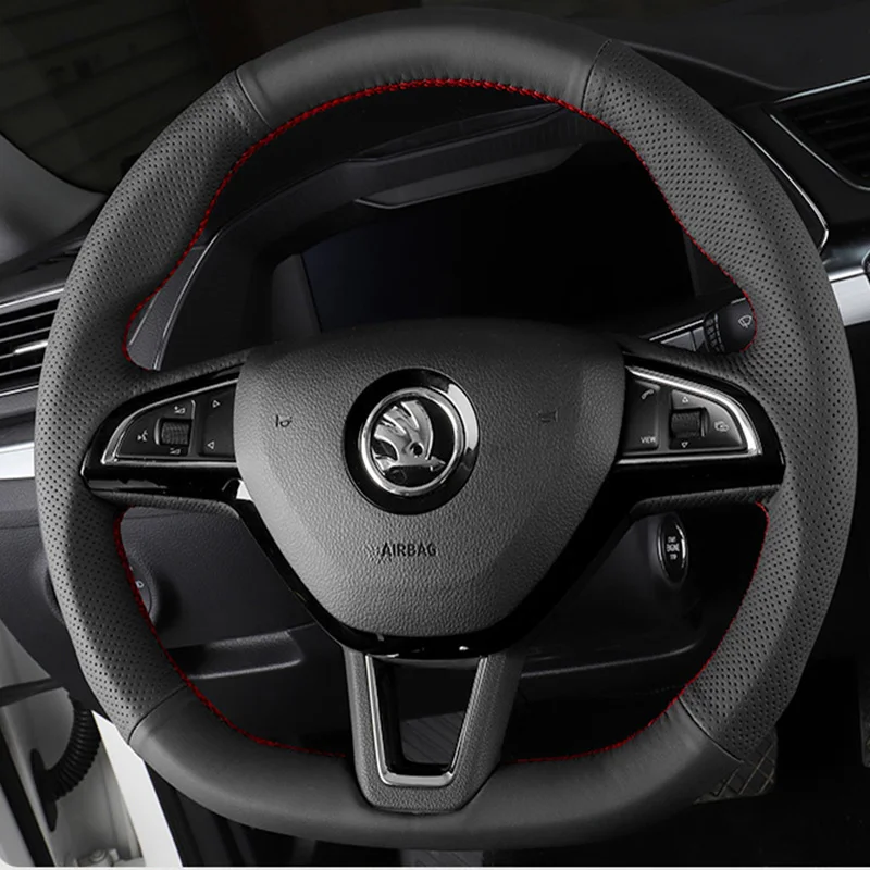 

Кожаный чехол на руль для Skoda Citigo Fabia Scala Karoq Kodiaq Citijet Superb 2015-2019