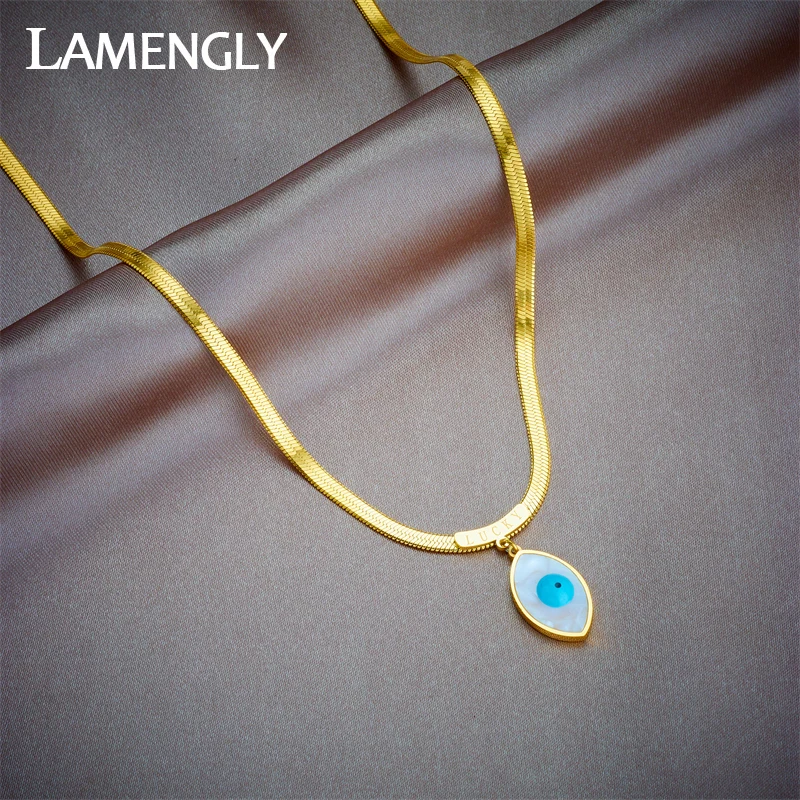 

LAMENGLY 316L Stainless Steel Lucky Eye Pendant Necklace For Women Girl New Clavicle Chain Non-fading Jewelry Gift Party Bijoux