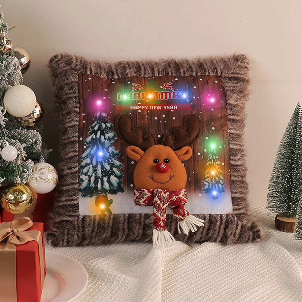 

Fashion Christmas Pillowcase With Lights Comfortable Zipper Sofa Cushion Sleeve For Car Sofa Home