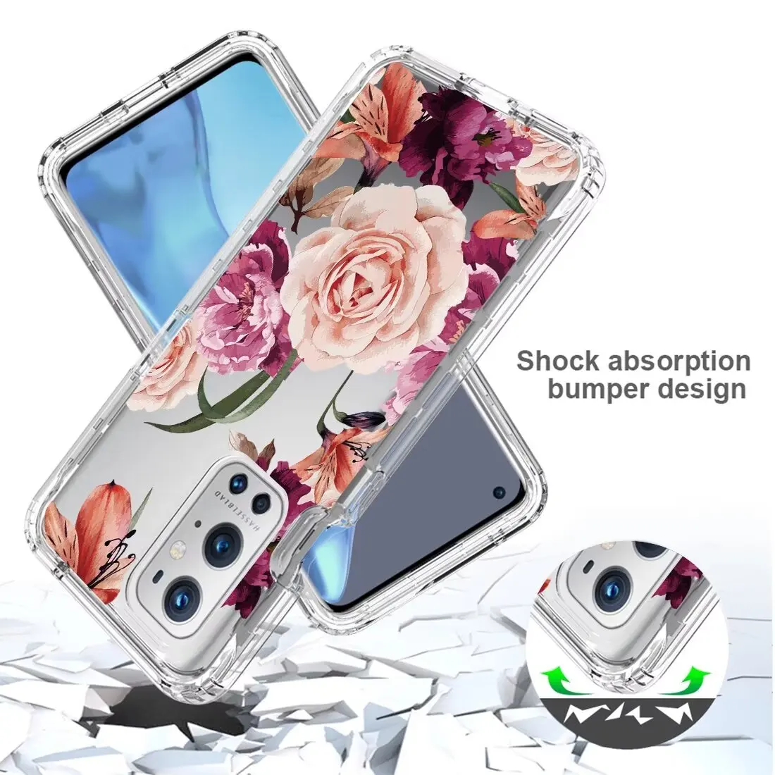 Crystal Clear Dual-Layer Shockproof Transparent Case with Hard Bumper and Soft TPU Protective Cover