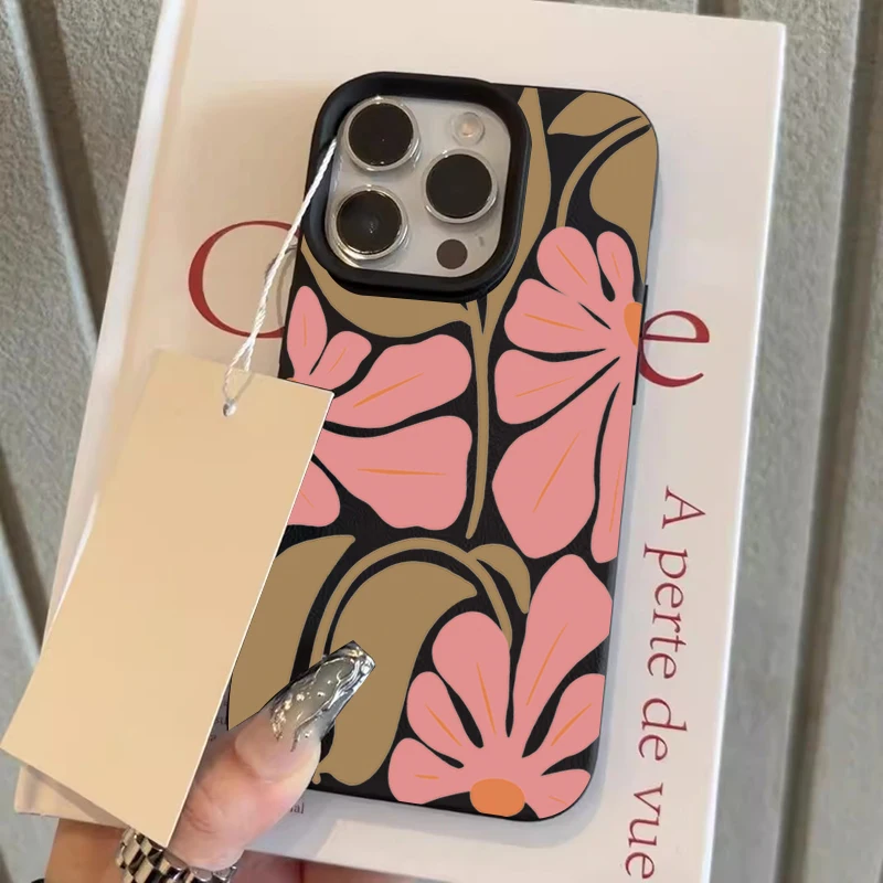 Charming Pink Floral Lychee Texture Soft Phone Cover