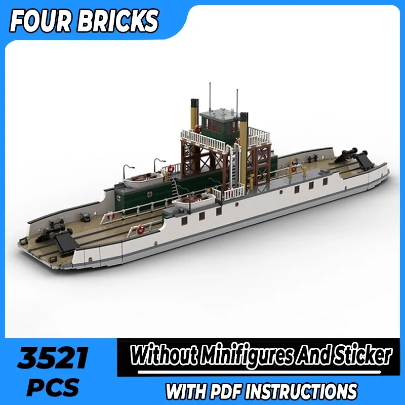 

Moc Building Bricks Military Model Railroad Ferry Transport Vessel Technology Modular Blocks Gift Christmas Toy DIY Set Assembly