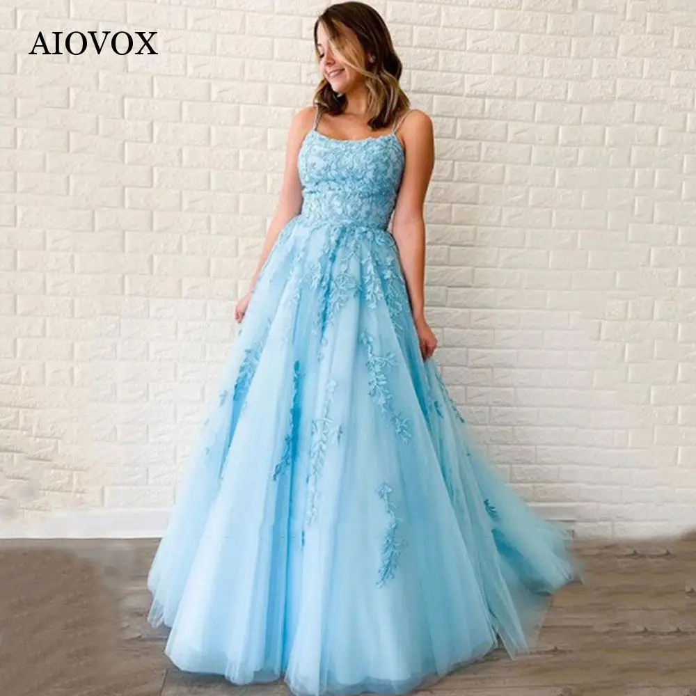 AIOVOX Exquisite Appliques Prom Dress 2024 Luxury Spaghetti Straps Lace-Up A-Line Vestidos De Gala Floor Length Robes De Soirée