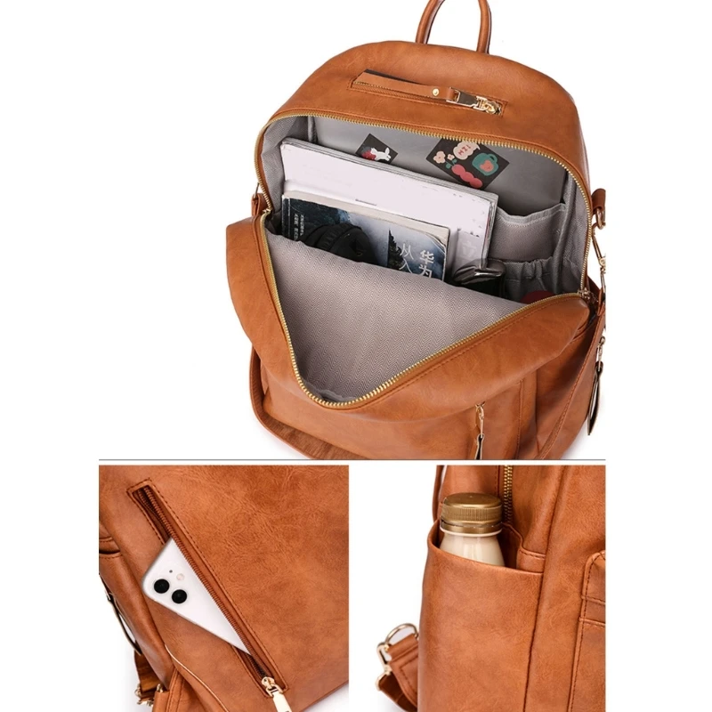 Vintage Pu Leather School Backpack College Bookbag Travel Casual Bag for Girls