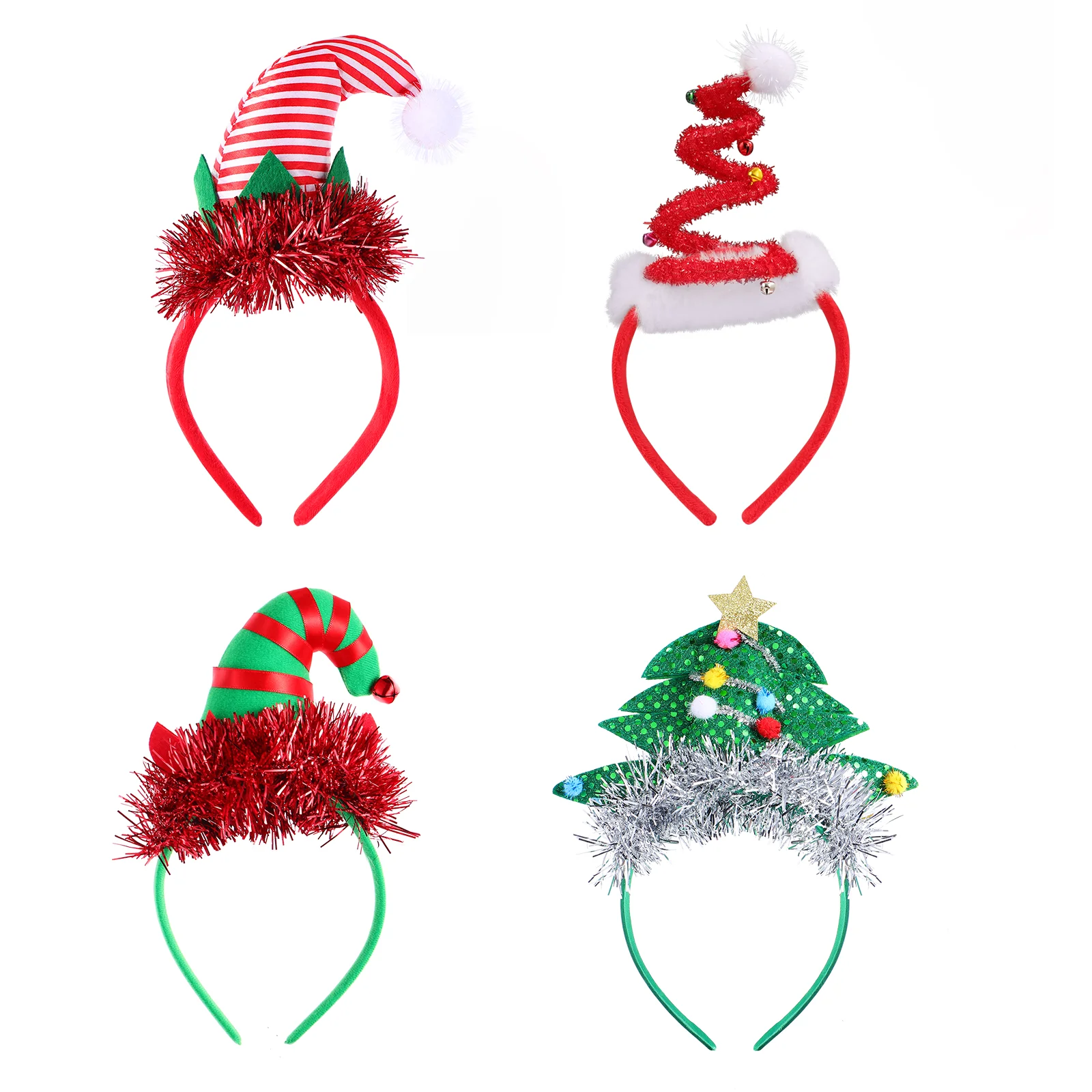 

4 Pack Christmas Headbands Hat Christmas Tree Headband Santa Hat Headband Costume Headbands for Children Christmas Holiday