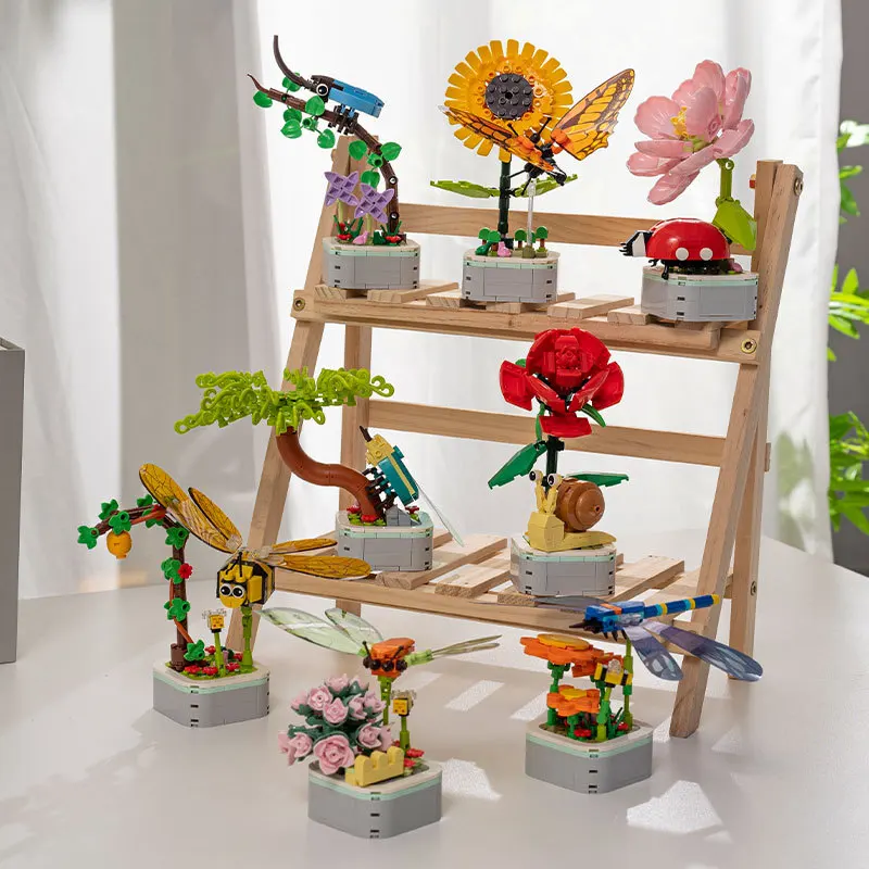 

Insect Flower Potted Building Blocks Succulent Bouquet Bricks Model Creative Decoration DIY Assemble Toys Girls Children Gifts