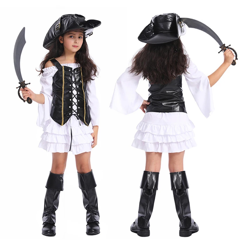 Viking Pirates Halloween Costume For Kids Girl Carnival Cosplay Anime Princess Fancy Party Dress Skirt Role Play Sea Rover Vest cosplay costume halloween dress outfit