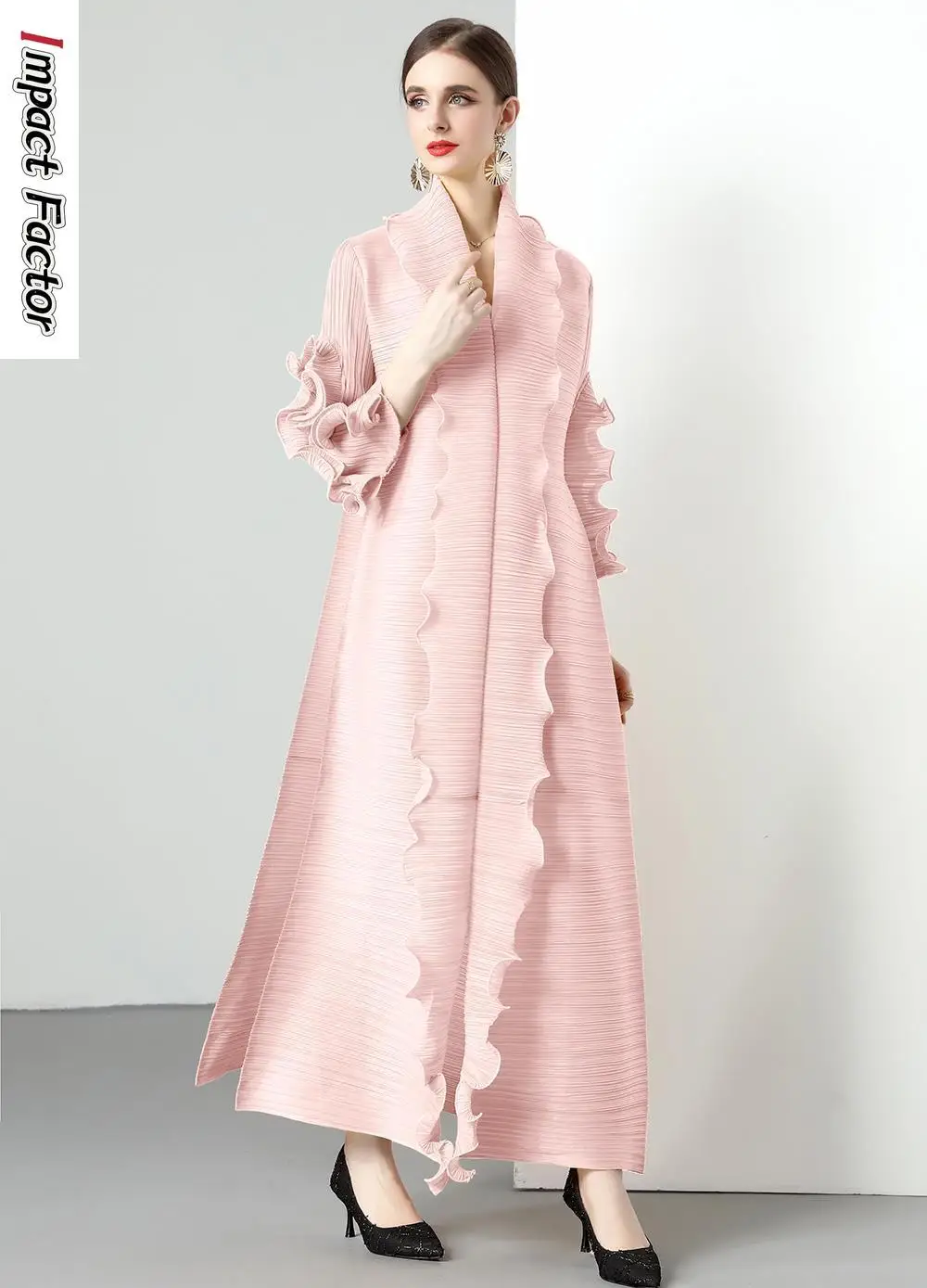 

Женское весенне-осеннее длинное платье миаке с волнистыми оборками, длинное платье на шнуровке, плиссированная юбка с большим подолом и деревянными ушками, 2024