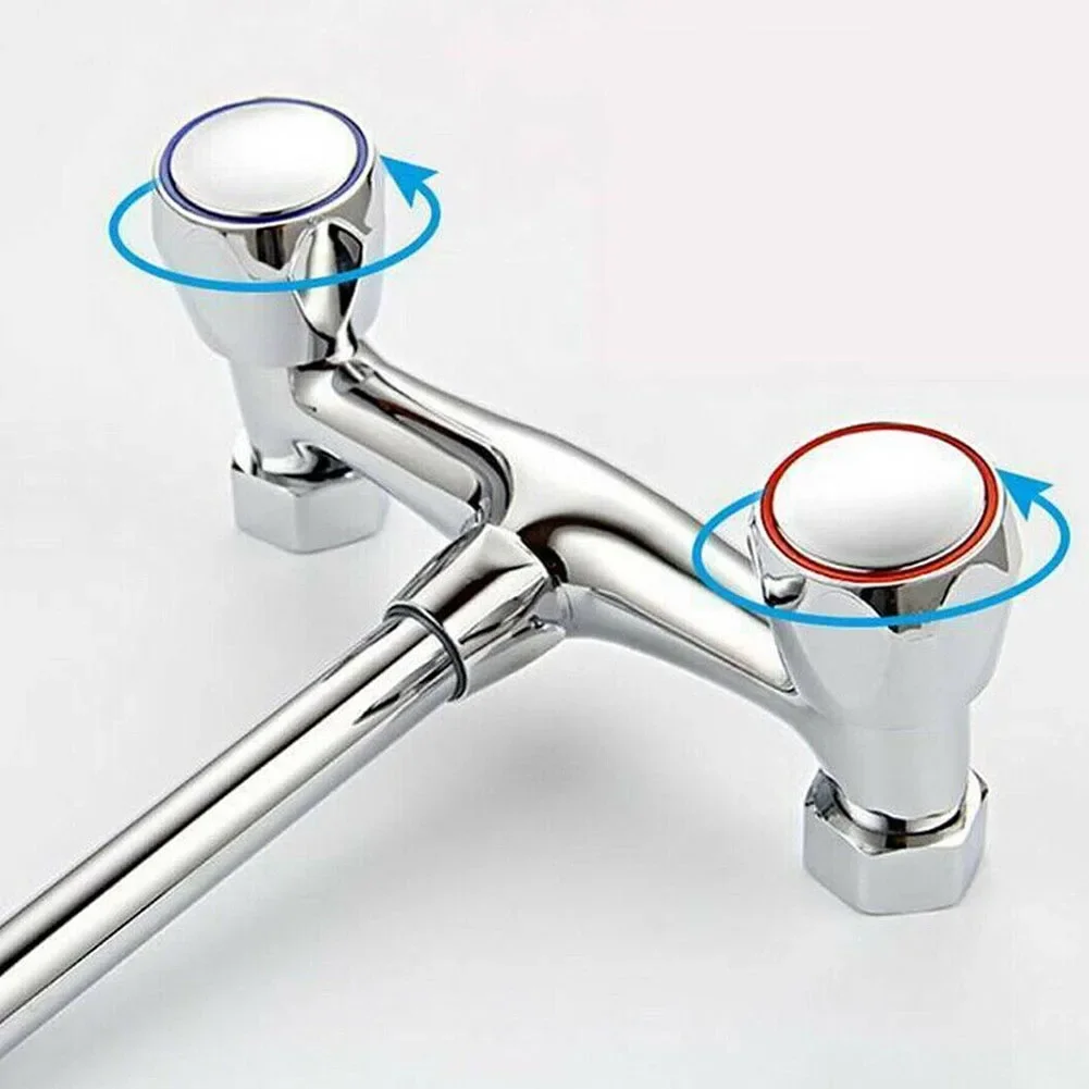 2pcs Hot Cold Tap Top Head Faucet Cover Chrome Plated Replacement Set Kitchen Bathroom Faucet Handle Home Improvement Parts