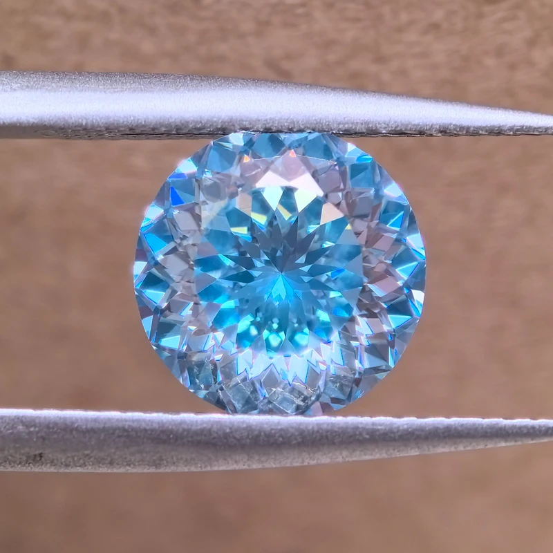 Moissanite 100 Faces Cut Round Shape Aquamarine Color VVS1 Charms Beads for DIY Jewelry Making Materials with GRA Certificate moissanite jewelry materials loose beads for jewelry making