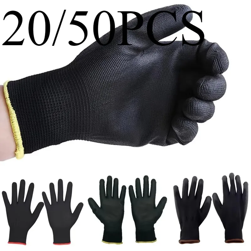 Work Gloves 20/50PCS Coating Nylon PU Work Gloves Safety Non-slip Durable Coating Nylon PU Work Gloves Camping Lock Edge Colour Random