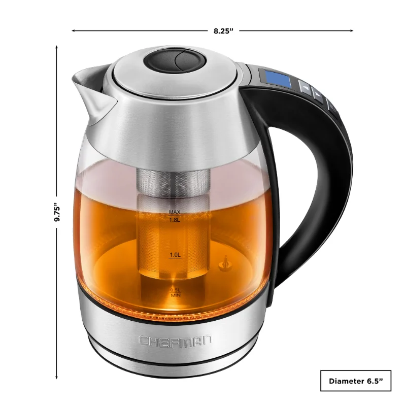 Chefman 1.8L Digital Electric Glass Kettle, 1500W Rapid Boiling & 7  Presets, Stainless Steel, Silver Portable Kettle - AliExpress