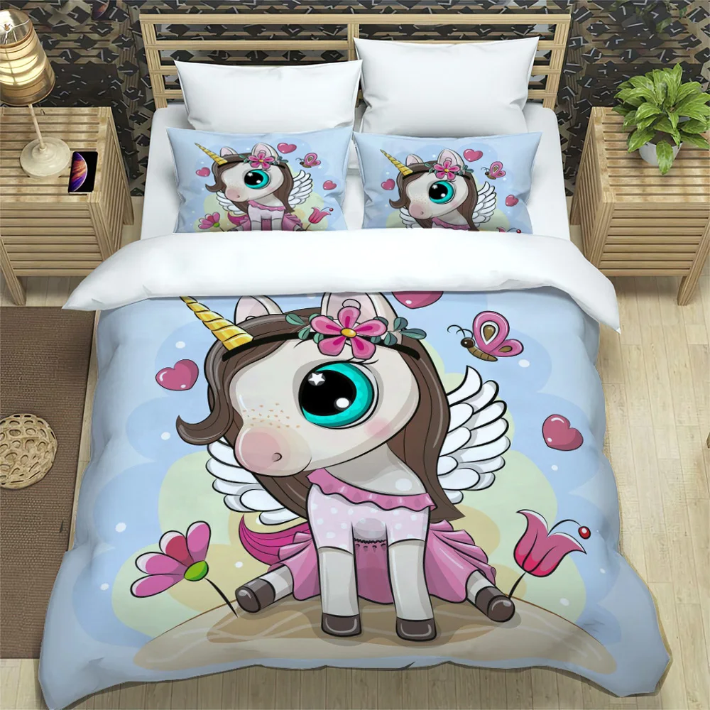 

Unicorn Kids Duvet Cover Three Piece Bedding Set Cute cartoon Double Bed Size Single Double Bed Cover Set bedroom decoration