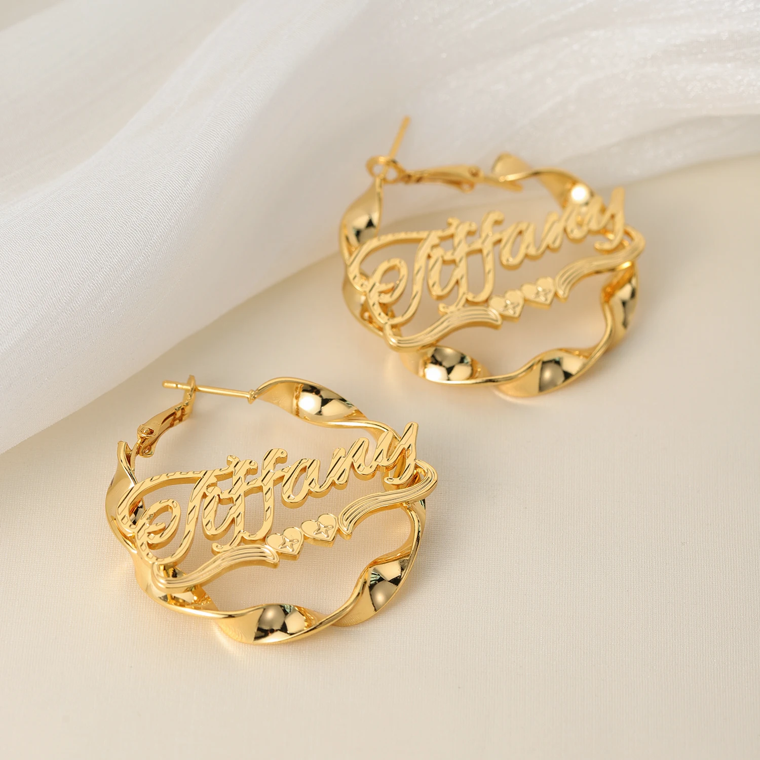 Customized Name Earrings 14K Gilded 30-100mm Hip Hop Sexy Twist Hoop Personalized Earring Bamboo Style Custom Jewelry For Female