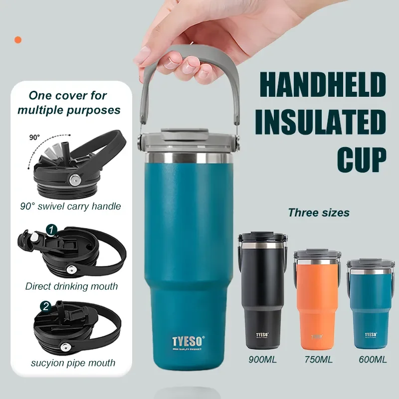 

Large capacity Water Bottle Stainless Steel Cup Thermos Portable Cold And Hot Coffee Travel Mug With Lid And Straw outdoor sport