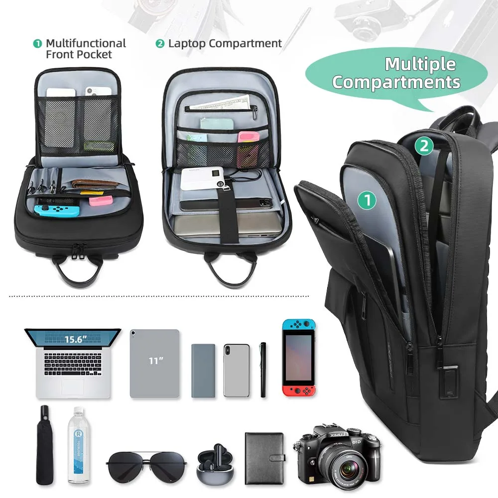 Hk Men's Laptop Backpack 15.6 Inch - Waterproof, Anti-Theft, Large Capacity Travel & Business Backpack