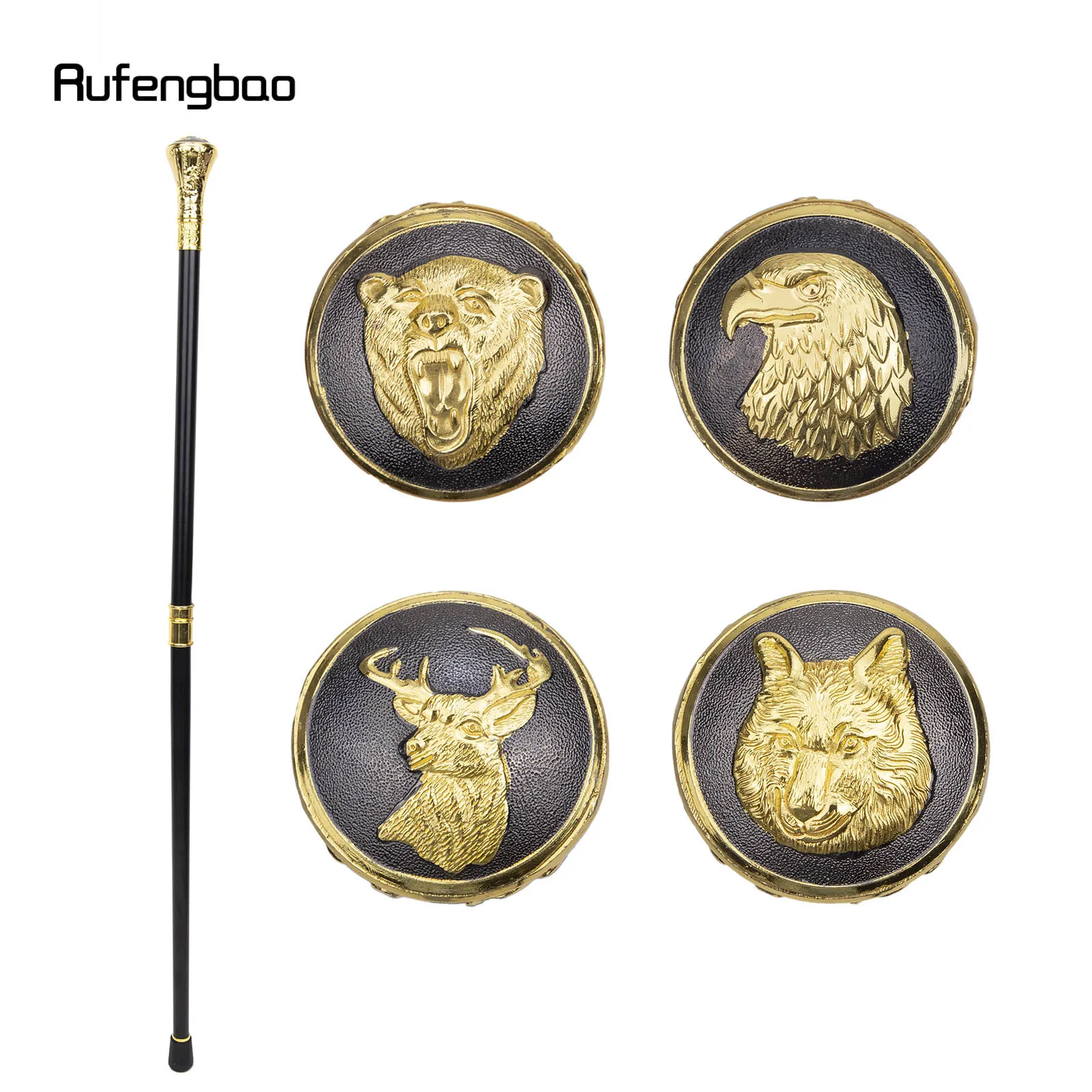 

Gold Luxury Animals Bear Hawk Deer Wolf Totem Walking Cane Fashion Walking Stick Gentleman Crosier Knob Walking Stick 93cm