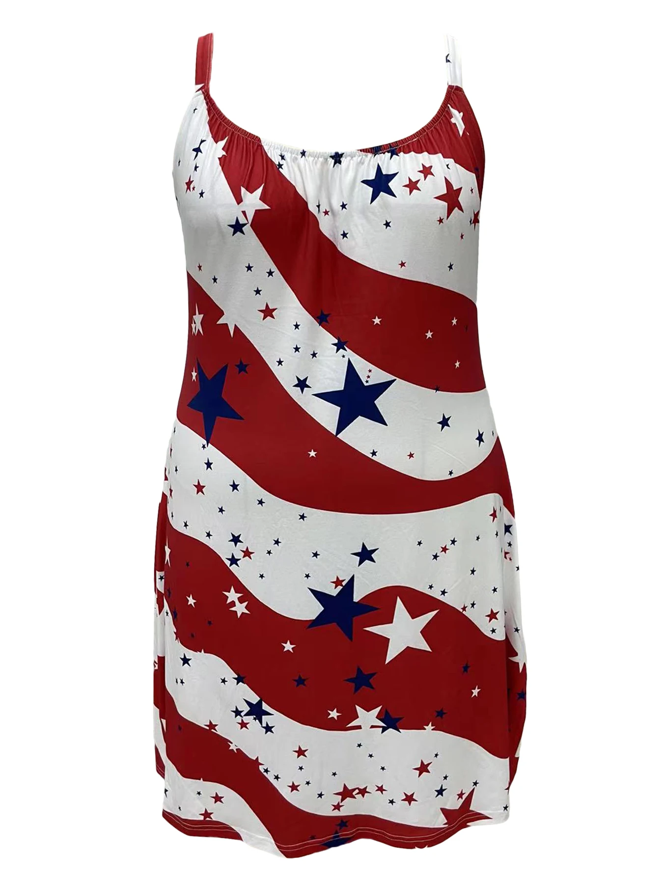 Plus Size Star Print Slip Dress Casual Sleeveless Crew Neck Dress For Spring & SummerWomen’s Plus Size Clothing Best Sellers In Plus Sized Clothing