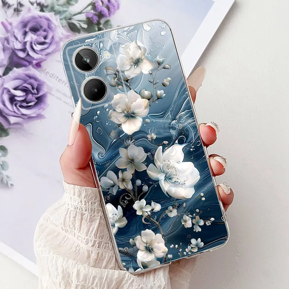 Clear Cute Cat and Floral Design Soft Back Cover - Stylish Protective Bumper Case