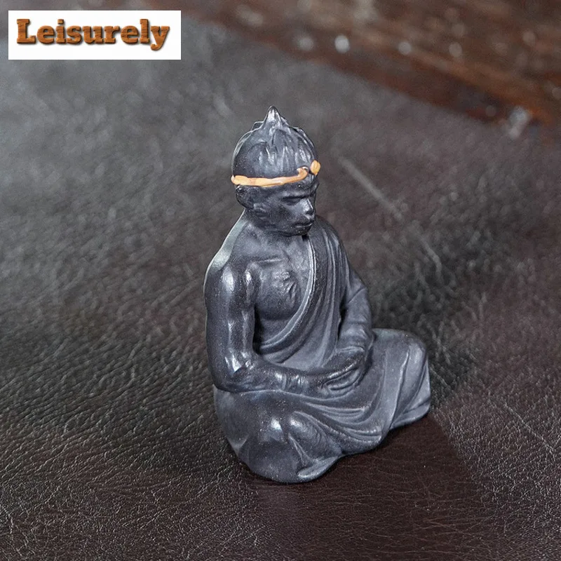 Yixing Zisha Black Clay Wukong Buddha Sculpture Tea Pet Creative Lucky Model Tea Figurine Play Toys Tea Statue Ornaments Gift