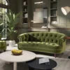 Nordic Modern Velvet Button Rivet Fabric Three Person Sofa Hotel Caf é Living Room Curved Furniture 1
